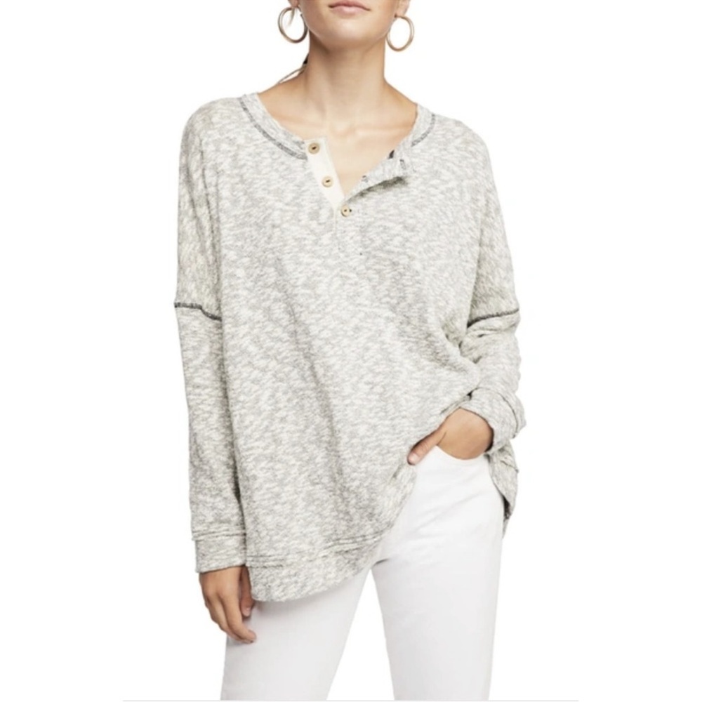 FP Free People beach Sleep To Dream Knit Henley Top Alabaster Button Up Size M